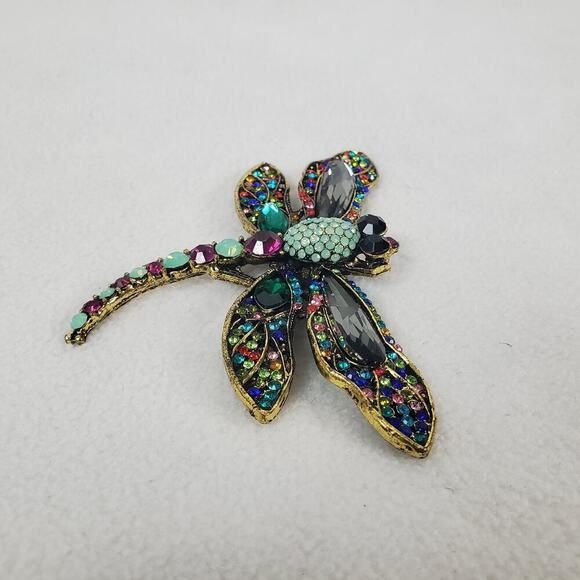 Rhinestone Dragonfly Gold-tone Large 4" Colorful Rhinestone Brooch Pin Pendant - Picture 4 of 8